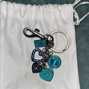 Coach Teal and Silver Heart Charm Keychain